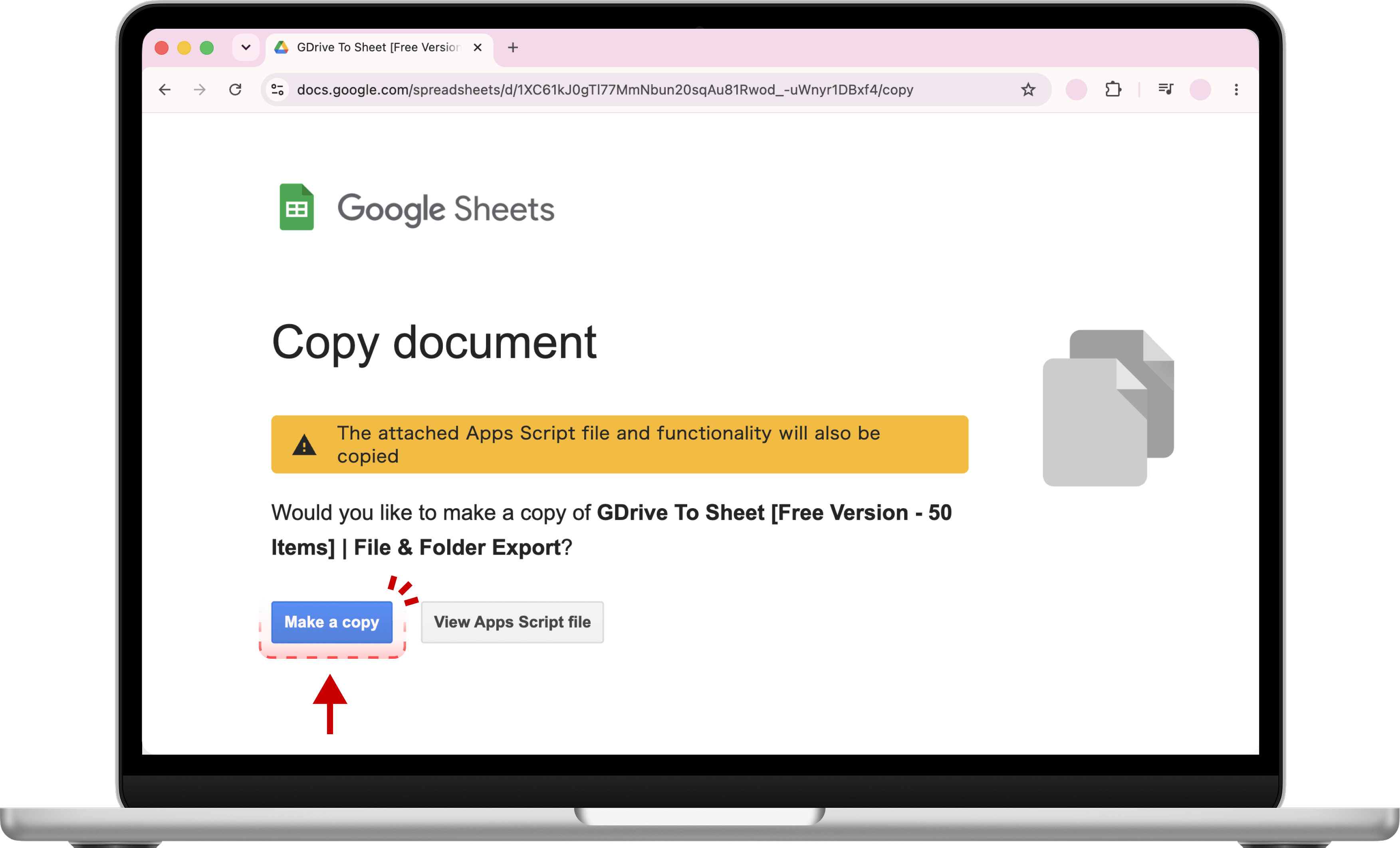 Google Sheet Copy Document Interface